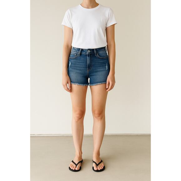 The high rise short kensie luxe denim raw hem shorts  stretch comfort 6 / 28 - Picture 2 of 7